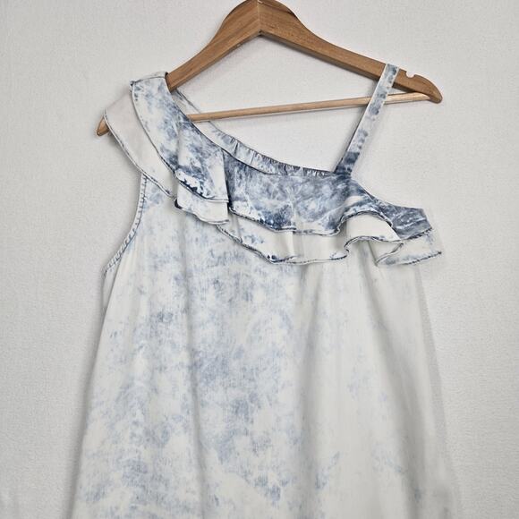 Anthro Holding Horses Dress XS Acid Wash Chambray Ruffle One Shoulder Tie Dye - Picture 3 of 11